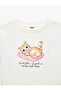 Cat Printed Ecru Girls' T-Shirt 6Skg10585Ak - 3