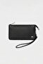 Unisex Genuine Leather Zippered Long Wallet Black