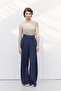 Wide Pleated Trousers Navy Blue