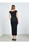 Black Textured Asymmetric Neck Bodycon Midi Dress - 5