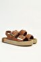 Women's Tan Suede Double Buckle Straw Sole Daily Comfortable Sandals