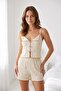 Lemon Pattern Low-Cut Collar Ruffle Detail Camisole Fabric Cotton Lycra Strap Mini Shorts Pajama Set - 6