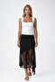 Women's Black Asymmetrical Cut Lined Lace Skirt Alc-X15515 - 2