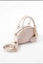 Women's Oval Design Gold Detail Heart Charm Gift Adjustable Strap Hand Shoulder Crossbody Bag Powder - 3
