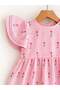 Girl's Cotton Pink Floral Patterned Lace Sleeve Dress - 4
