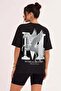 Women's Oversize Casual T-Shirt Crew Neck Mythical Pegasus Printed Black - 3