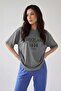 Women's Oversize Casual T-Shirt 1898 Printed Gray - 3