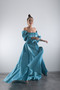 Strapless Low-Neck Evening Gown – Shiny Taffeta Evening Dress with Draped Waist and Slit - 2