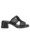 D26Yt-1900-B Black Pen Women's Heeled Leather Slippers - 2