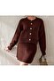 Gold Buttoned Cardigan Skirt Elastic Tricot Set - 2