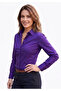 Elegant Plain Purple Slim Fit Basic Women's Shirt with Pockets at the Waist - 7