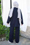Navy Blue Embroidered Tunic Pants Set - 6