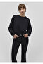 Kadın Bisiklet Yaka Regular Fit Siyah Basic Sweatshirt