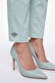 Women's Mint Summer Slim Trousers with Belt and Embroidery Detail - 3