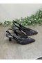 Black Stone Mesh Heeled Shoes - 6