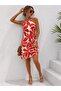 Women's Off-The-Shoulder Halter Neck Cutout Short Patterned Single Jersey Dress - 4