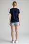 Women's Stone Embellished Stretchy Modal Fabric V-Neck Short Sleeve Navy Blue Blouse - 3