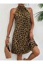 Women's Sleeveless Halter Neck Strap Patterned Midi Single Jersey Dress - 3