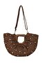 Women's Brown Straw Stone Detailed Shoulder Bag with Adjustable Strap - 3