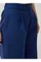 Double Leg Detailed High Waist Trousers - Navy Blue - - 5