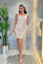 Lace Fabric Strapless Mini Dress - Beige - 2
