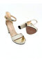 Gold Glittery Platform Sole Ankle Strap Thick Heeled Women's Sandals Vi̇d02002 - 8