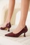Women's Burgundy Patent Leather Heeled Shoes Fs08Ms44G - 5