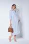 Maternity Elastic Sleeve Shirt Collar Midi Length Linen Dress Light Blue - 4