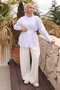 White Striped Loose-Fit Shirt with Waist Tie - 2