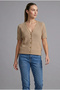 Women's Beige Heart Buttoned Short Sleeve V-Neck Bohemian Pinterest Knitwear Slim Fit Cardigan Blouse