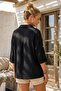 Black Shirt Collar Buttoned 3/4 Sleeve Casual Muslin Oversize Woven Blouse 67 65 - 7