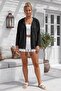 Black Hooded 3/4 Sleeve Embroidered Casual Cotton Woven Jacket with Zipper Pockets 60 60 - 5