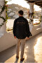Men's Half Oversize Breathable Black Muslin Fabric Long Sleeve Shirt with Embroidery Detail Ls-13048 - 5