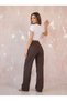 Brown Women's Lycra High Waist Wide Leg Loose Wide Leg Jeans - 4