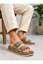 Men's Beige Double Buckle White Stitched Anatomical Smoked Leather Casual Slippers - 3