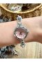 Round Design Chain Model Silver Inside Pink Women's Wristwatch