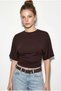 Women's Coffee Color Waist-Fitted Wide Sleeve Natural Viscose Blouse 60286902 - 3
