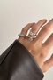خاتم دائري قابل للتعديل مرصع بحجر واحد - 3