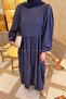 Balloon Sleeve Layered Summer Dress Dark Blue - 3