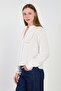Women's Judge Collar Blouse with Embroidery on the Front - Ecru - 4