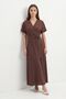Brown Double-Breasted Collar Short Sleeve Belted Midi Dress 261697