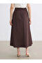 Brown Belted Flared Skirt with Zipper - 5
