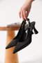 Women's Black Satin Heeled Shoes Fs20Ms01F - 3