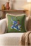 Blue Tiger Floral Star Detailed Fringed Throw Pillow Cover - Far East Cover with Cream Tassels - 4