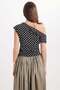 Women's slim fit boat neck polka dot lycra black viscose blouse - 8