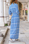 Women's Blue Double Breasted Collar Deep Slit Long Sleeve Summer Dress 3415341 - 3