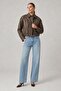 Brown Genuine Leather Oversized Women's Jacket with Cropped Belted Shoulder Epaulettes - 2