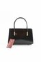 Gold Detailed Fixed Strap Petra Women's Crossbody Bag Patent Leather Black