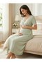 New Season Green Maternity Summer Elegant Lace Detailed Design Short Sleeve 100% Cotton Dressing Gown Nightgown Set - 8