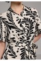 Regular Fit Metraj Printed Women's Black Short Sleeve Dress - 4